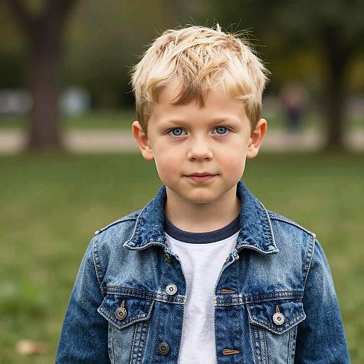 Charming Blonde Boy in Denim Jacket