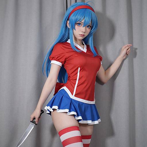 Serious Blue-Haired Anime Woman