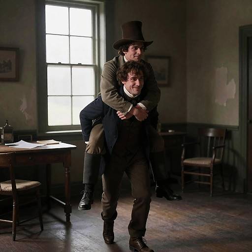 19th Century Men Exiting a Cluttered Room