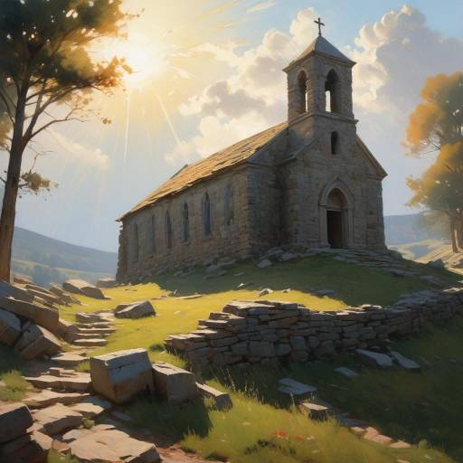 Stone Chapel in Sunlit Countryside