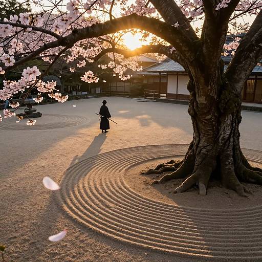 Zen Garden in Ancient Tree Sunset