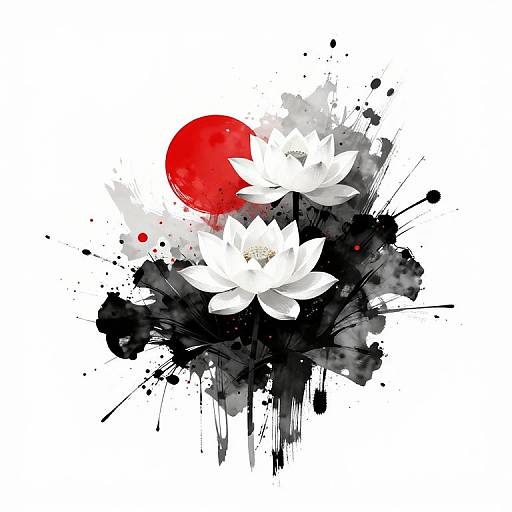 Abstract Lotus with Red Accents