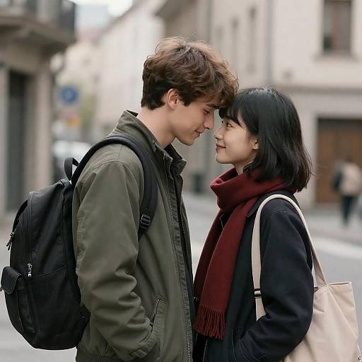 Young Couple Facing Each Other Outdoors