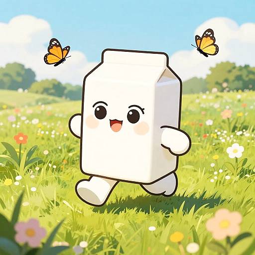Animated Milk Carton in Sunny Meadow