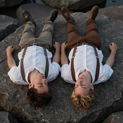 Resting Duo on Dark Rocky Terrain