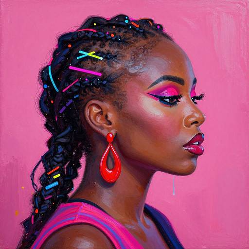 Cyberpunk Neon Portrait with Braids