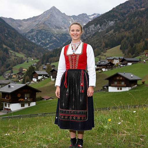 Woman in Traditional Swiss Mountain Village