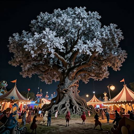 Surreal Carnival Beneath Ancient Tree