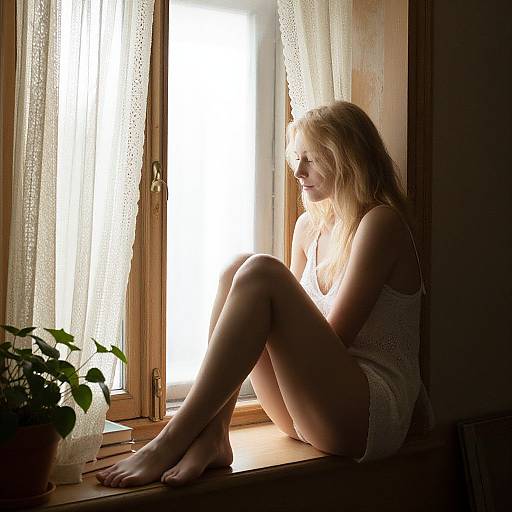 Blonde Woman by Vintage Window