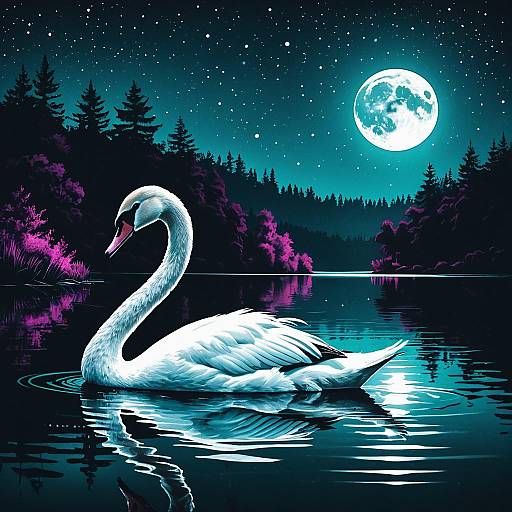 Moonlit Swan on Tranquil Lake