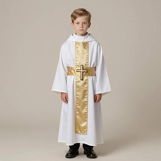 Boy in White and Gold Bishop Costume