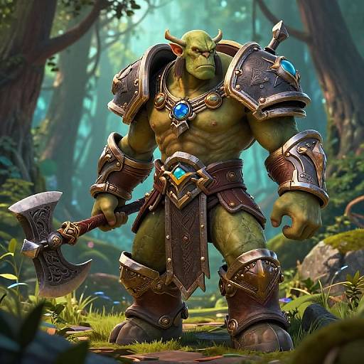 Fierce Orc Blademaster in Vibrant Forest