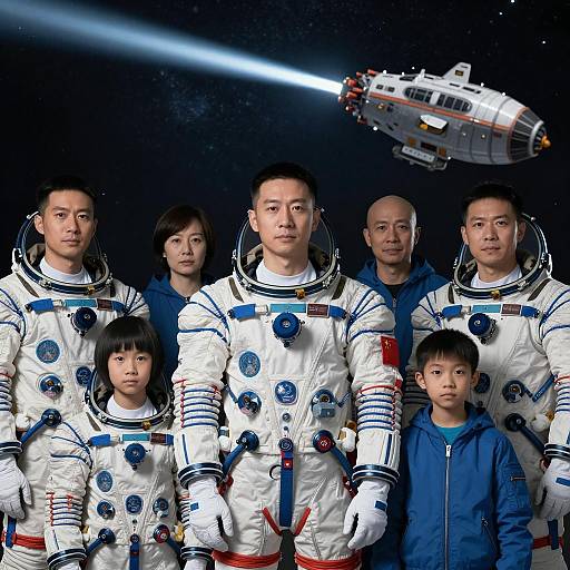 Diverse Crew in Space with Starry Background
