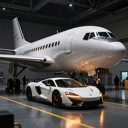 Futuristic Sports Car Under Aircraft