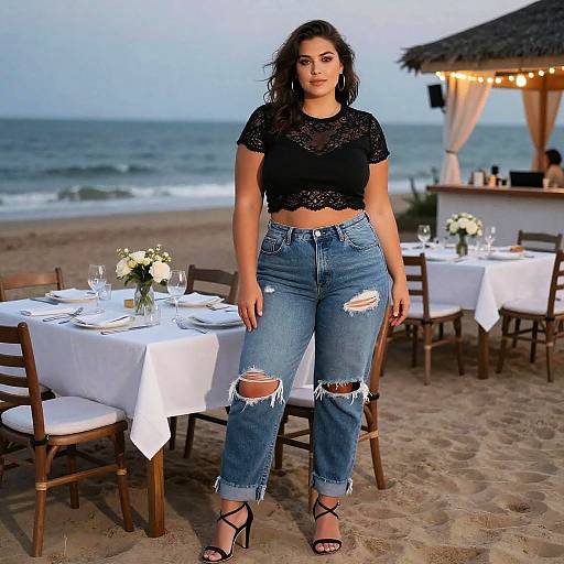 Lanky Woman at Dusk Beach Dinner
