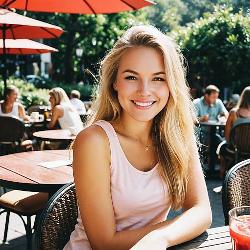 Smiling Blonde at Summer Cafe