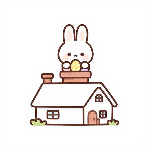 Kawaii Easter Bunny Chimney Illustration