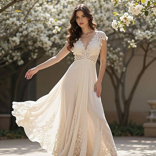 Graceful Female Model in Silk Gown