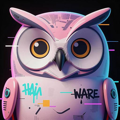 Surreal Robotic Owl in Glitch Art