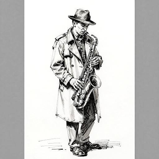 Ink Stipple Saxophone Man Study