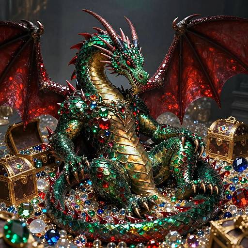 Sensual Dragon Amid Jewel Hoard