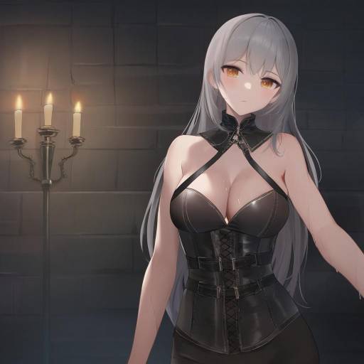Anime Girl in Leather Corset with Candlelight
