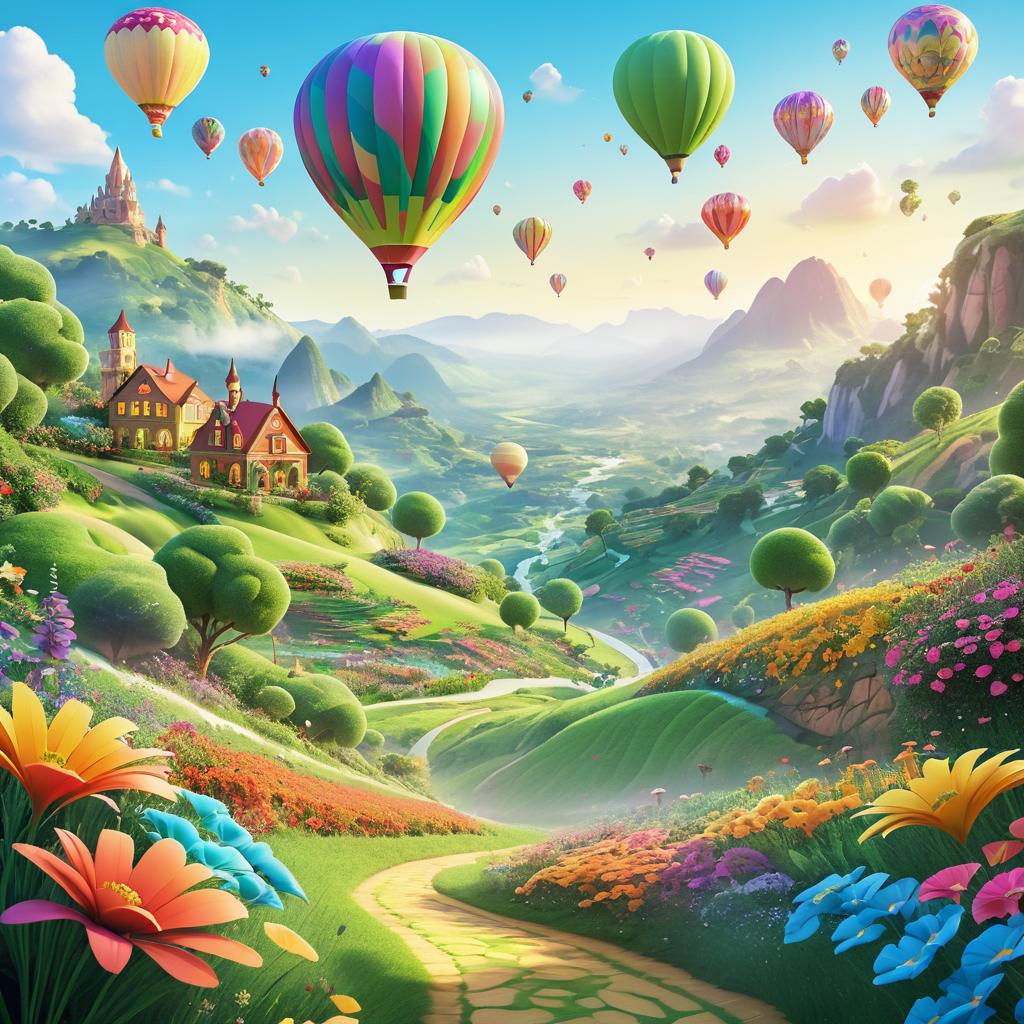 Dreamy Valley with Hot Air Balloons