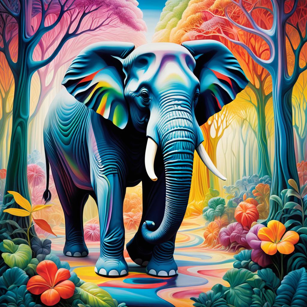 Surreal Elephant in a Psychedelic Forest