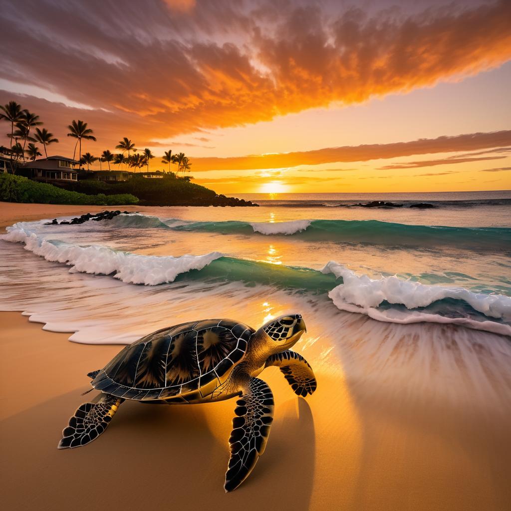 Majestic Sea Turtle at Maui Sunset