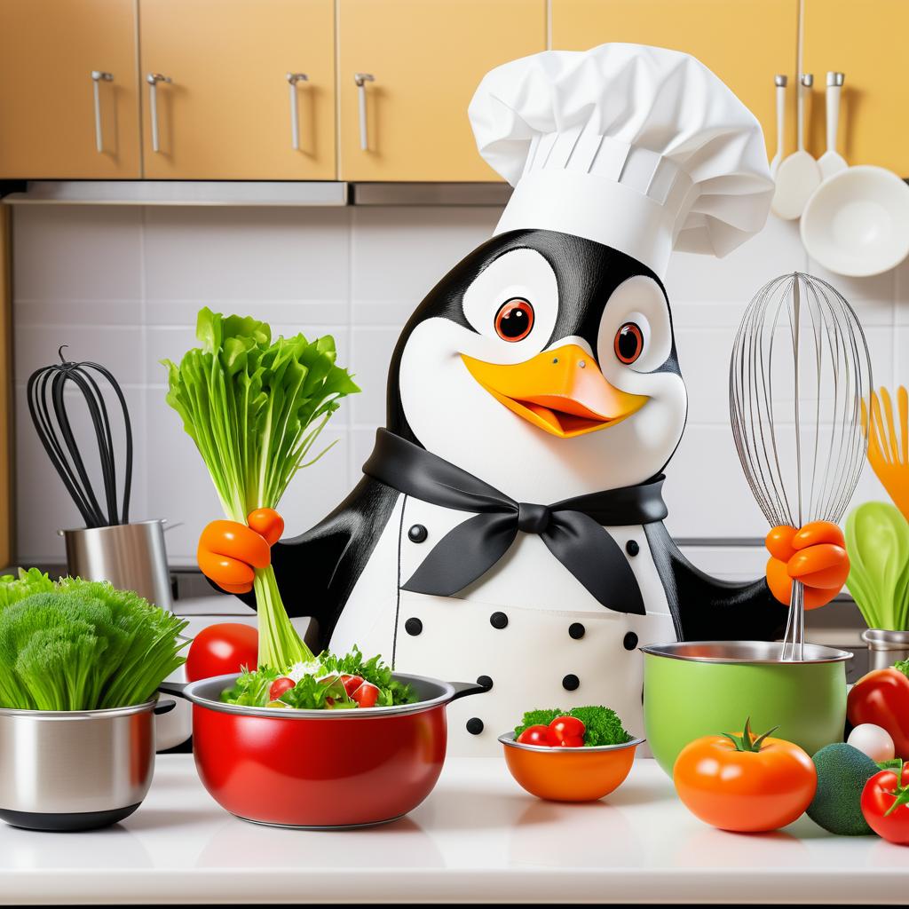 Whimsical Penguin Chef in Action