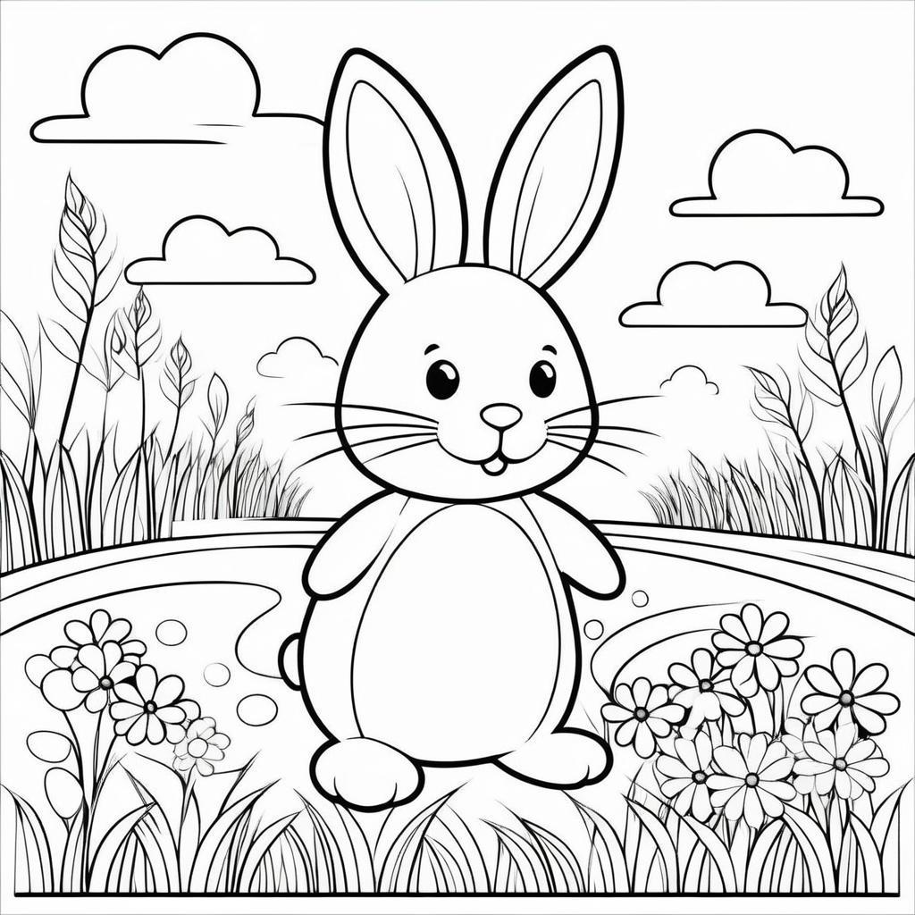 Simple Black and White Bunny Coloring Page