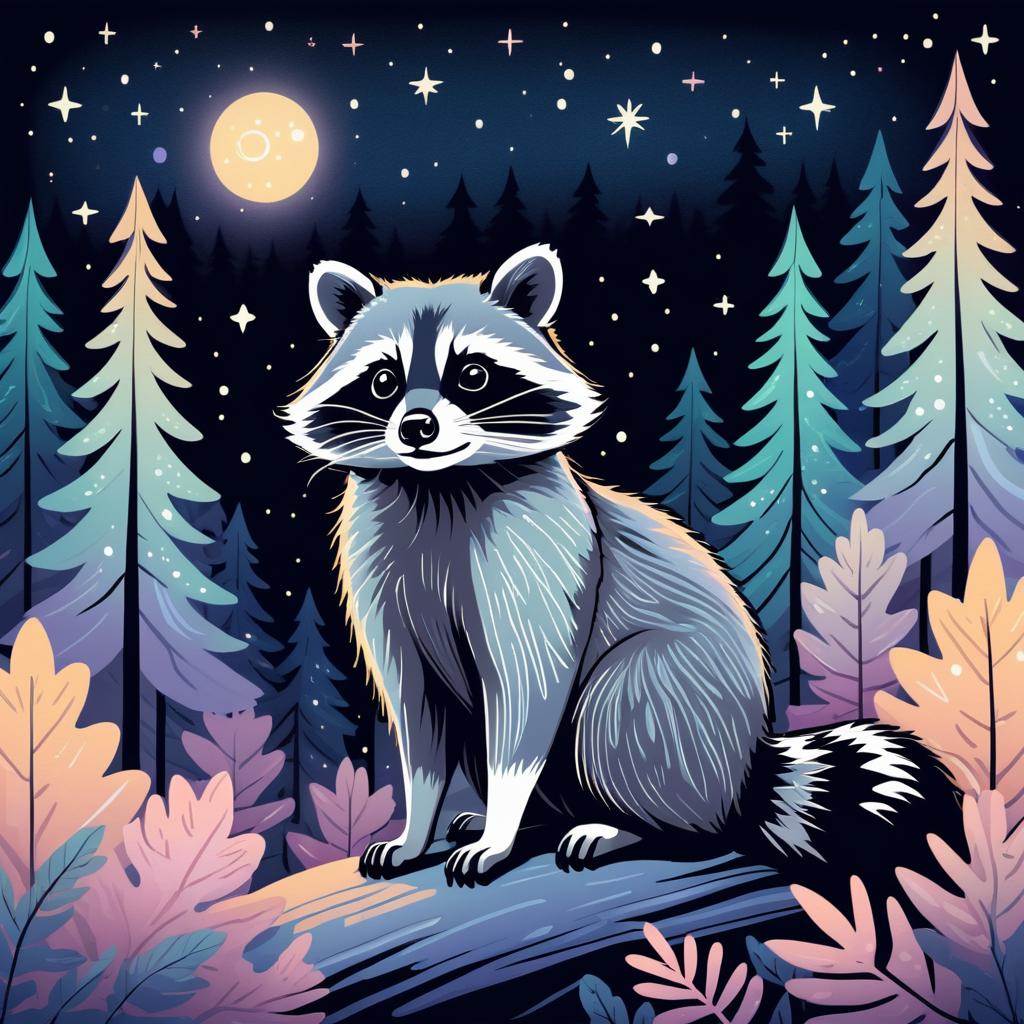 Mischievous Raccoon in Starry Forest