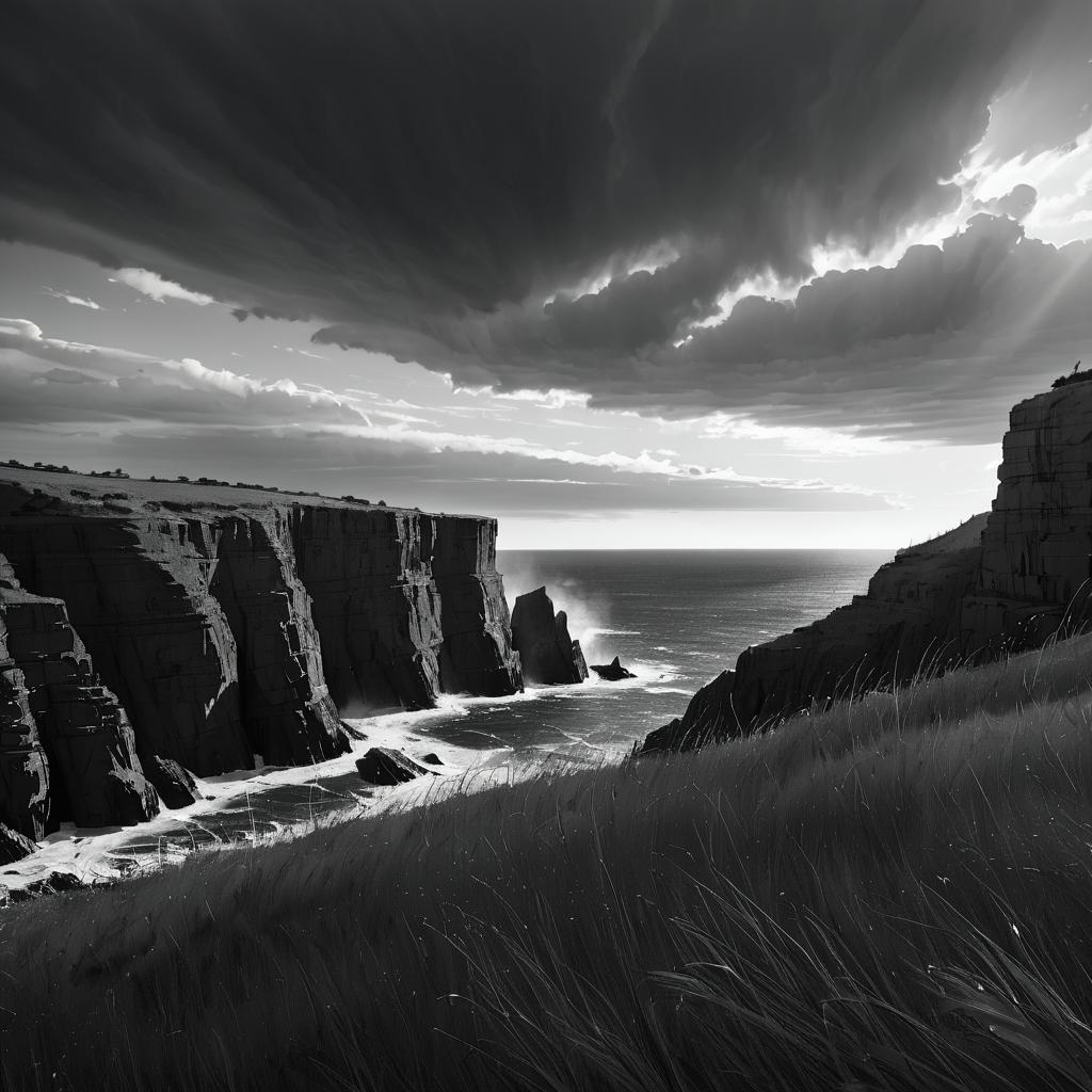 Dramatic Greyscale Landscape of Cliffs