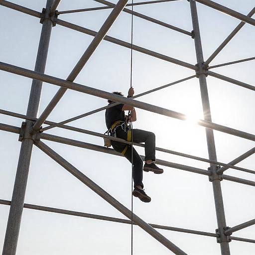 Person Climbing Metal Lattice Structure