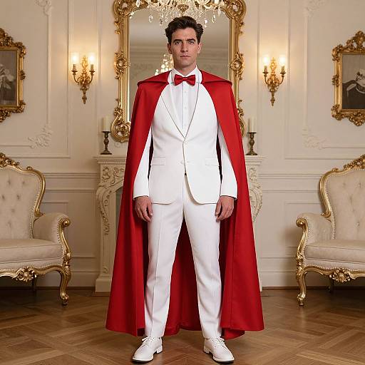Man in White Suit with Red Cape