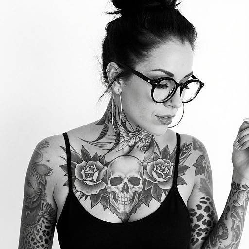 Tattooed Woman in Black and White