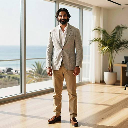 Confident South Asian Coastal Office Portrait