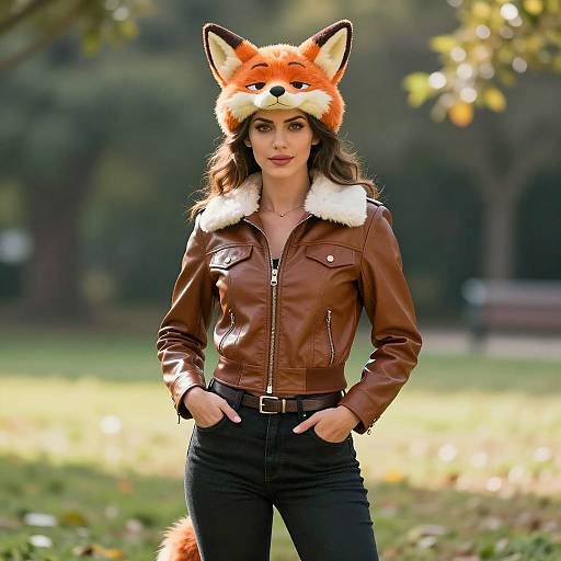 Realistic Anime-Style Fox Cosplay in Park