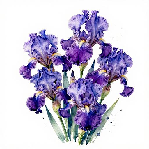 Intricate Violet and Iris Watercolor Bouquet