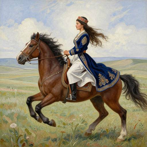 Kyrgyz Woman on Galloping Horse