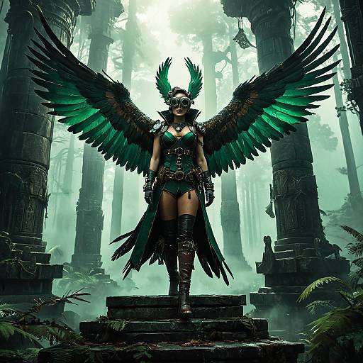 Emerald Feathery Harpy in Ancient Forest Temple