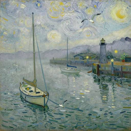 Van Gogh Style Foggy San Francisco Harbor