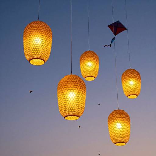 Golden Honeycomb Lanterns at Twilight