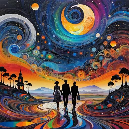 Surreal Vibrant Landscape with Figures