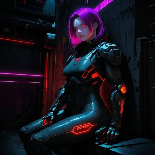 Cyberpunk Enforcer in Neon Alley