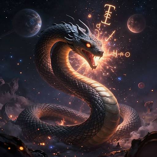Ancient Cosmic Serpent Devouring Gods