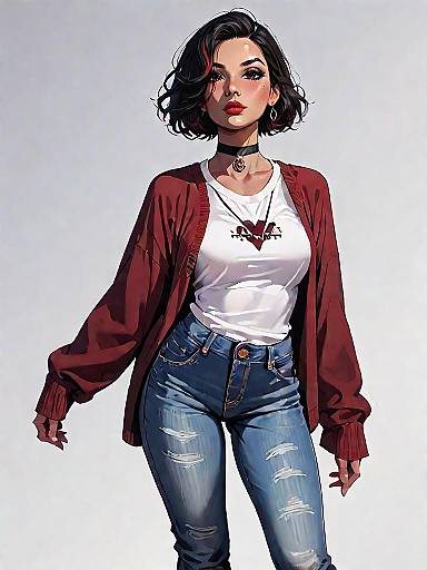 Casual Woman in Maroon Cardigan Outfit