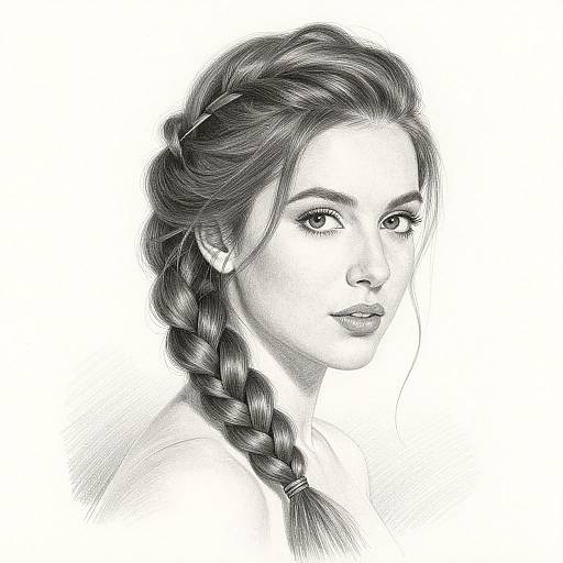 Pencil Portrait of Woman with Braided Hair