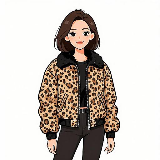 Smiling Woman in Leopard Print Jacket