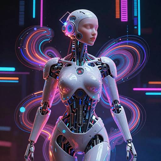 Cybernetic Muse with Neon Abstracts